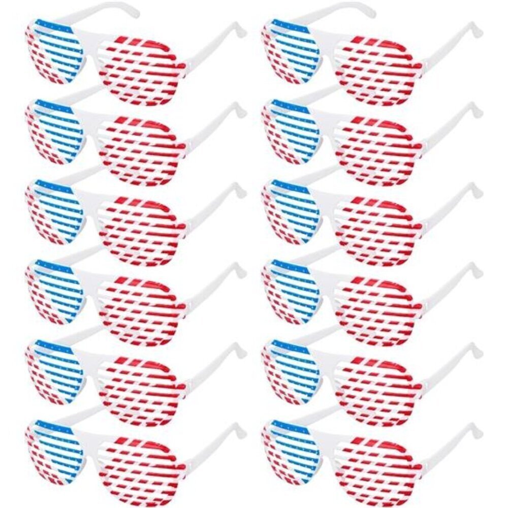 Memorial Day 4th of July Shutter Glasses 12 Pack, Red White & Blue American